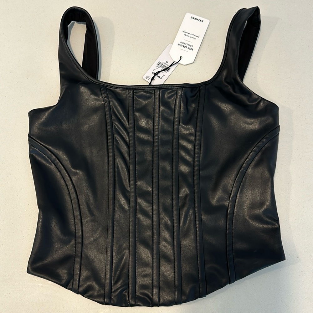 Express Body Contour Faux Leather Corset Cropped Tank